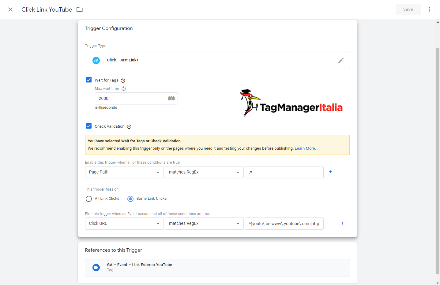attivatore click link youtube google tag manager 1