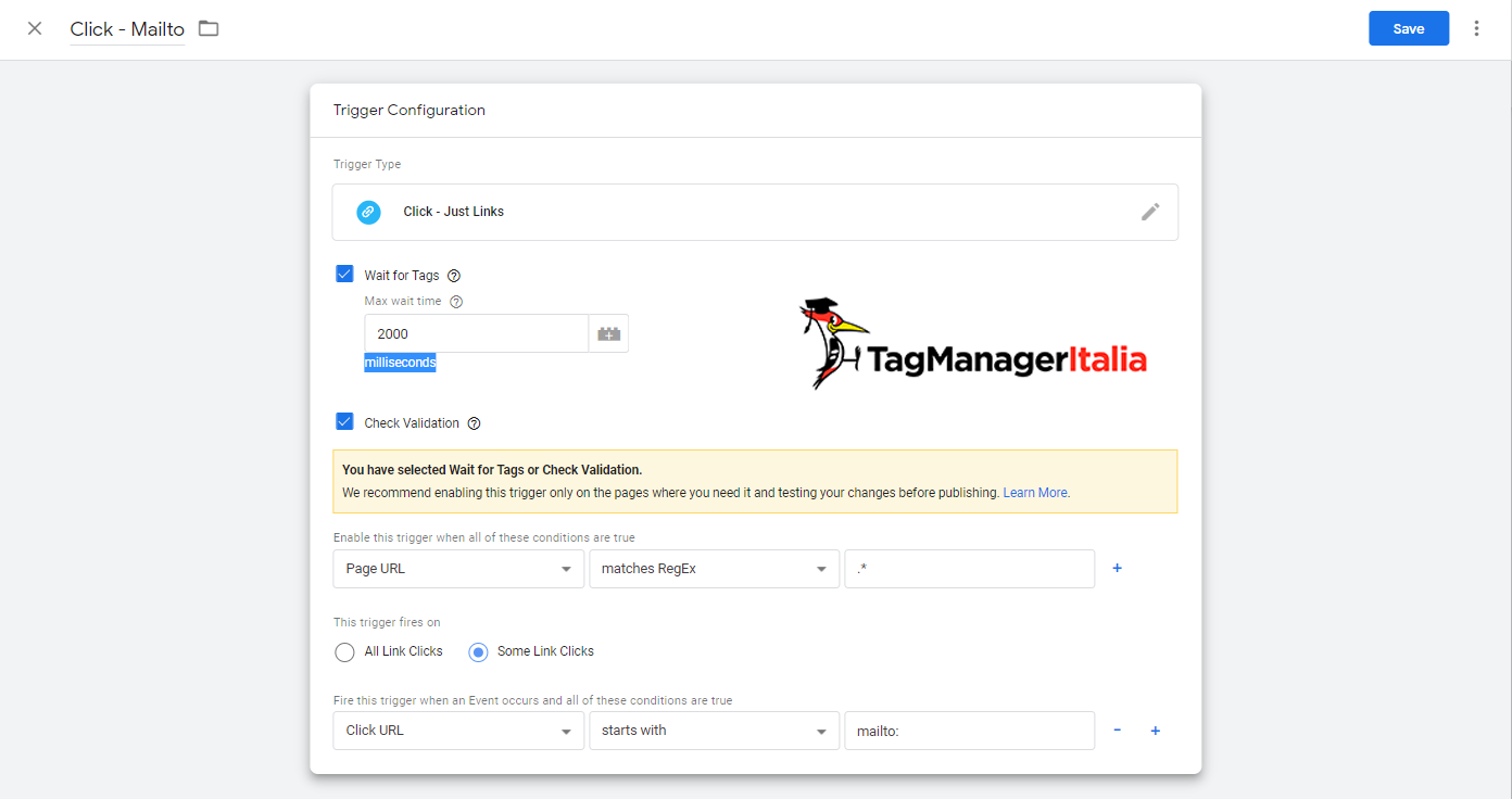 attivatore mailto google tag manager