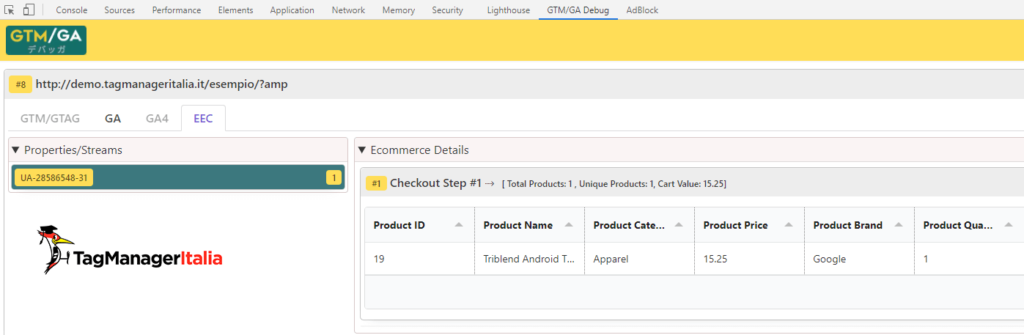 debug checkout step1 AMP enhanced ecommerce google analytics with GTM-GA EEC