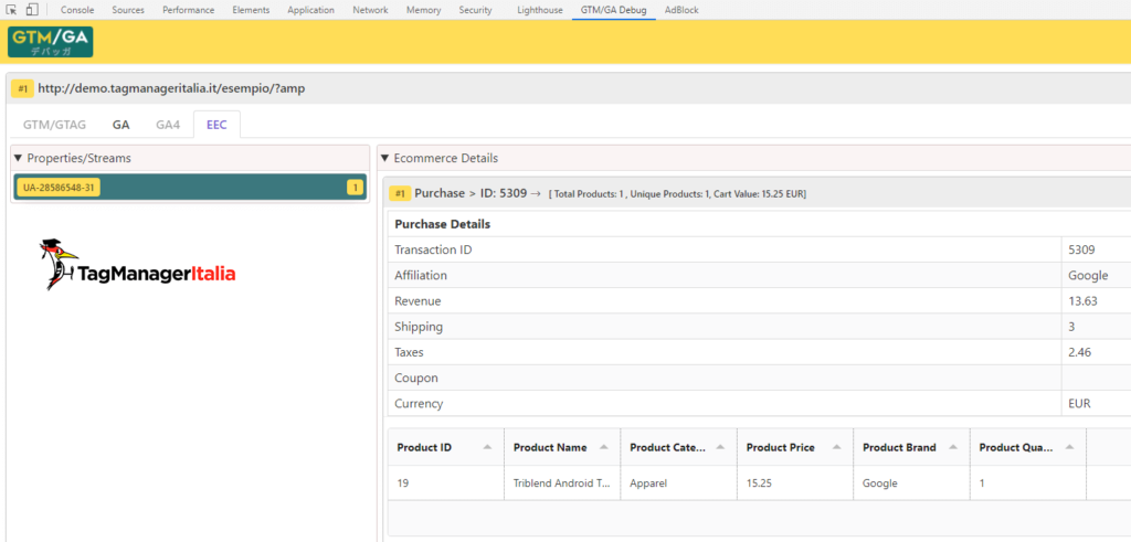 debug purchase enhanced ecommerce google analytics with GTM-GA EEC