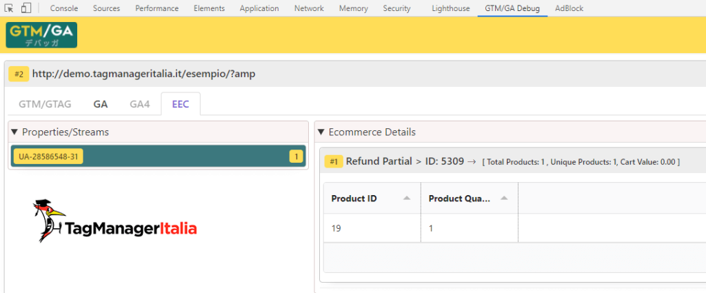 debug refund enhanced ecommerce google analytics with GTM-GA EEC