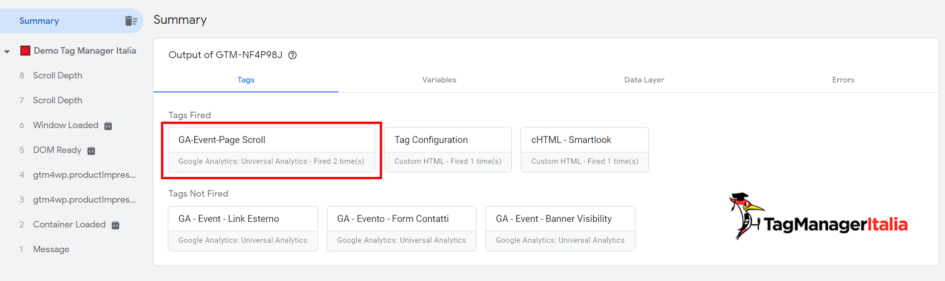check tag depth scroll page google tag manager