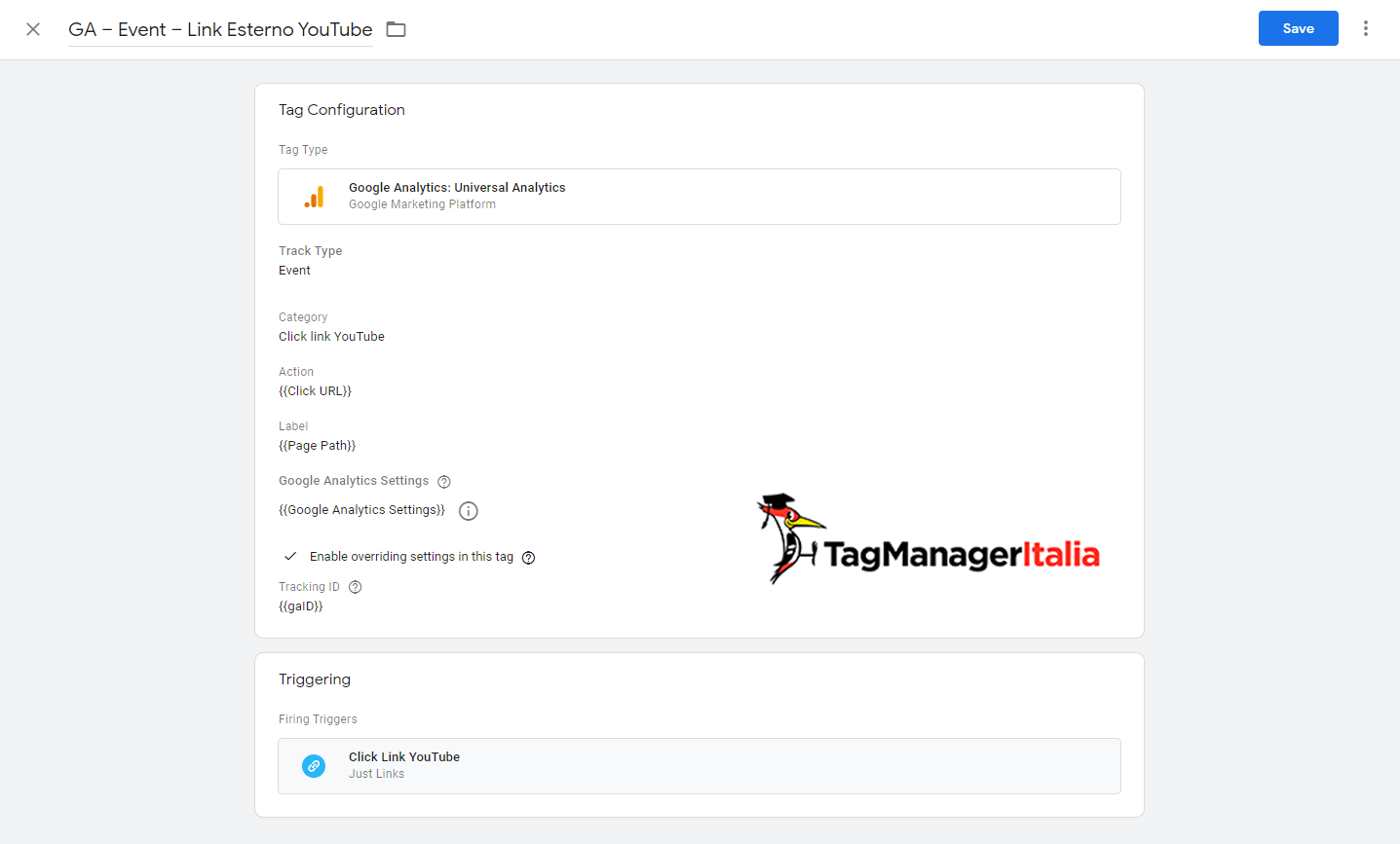 tag click link youtube google tag manager