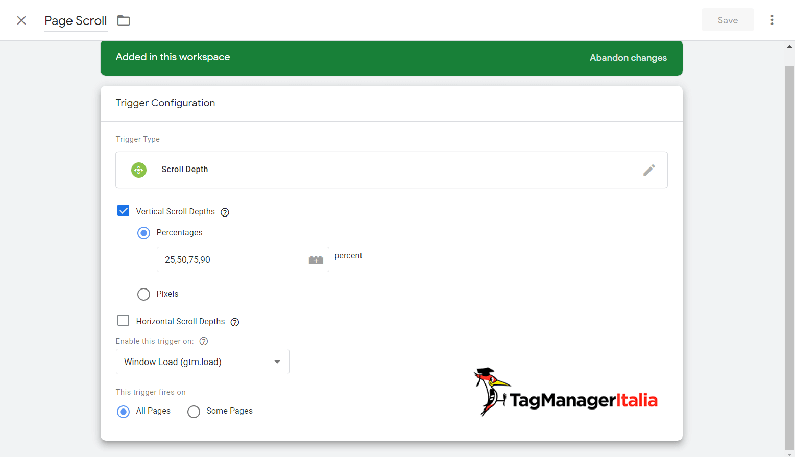 page scroll depth trigger google tag manager