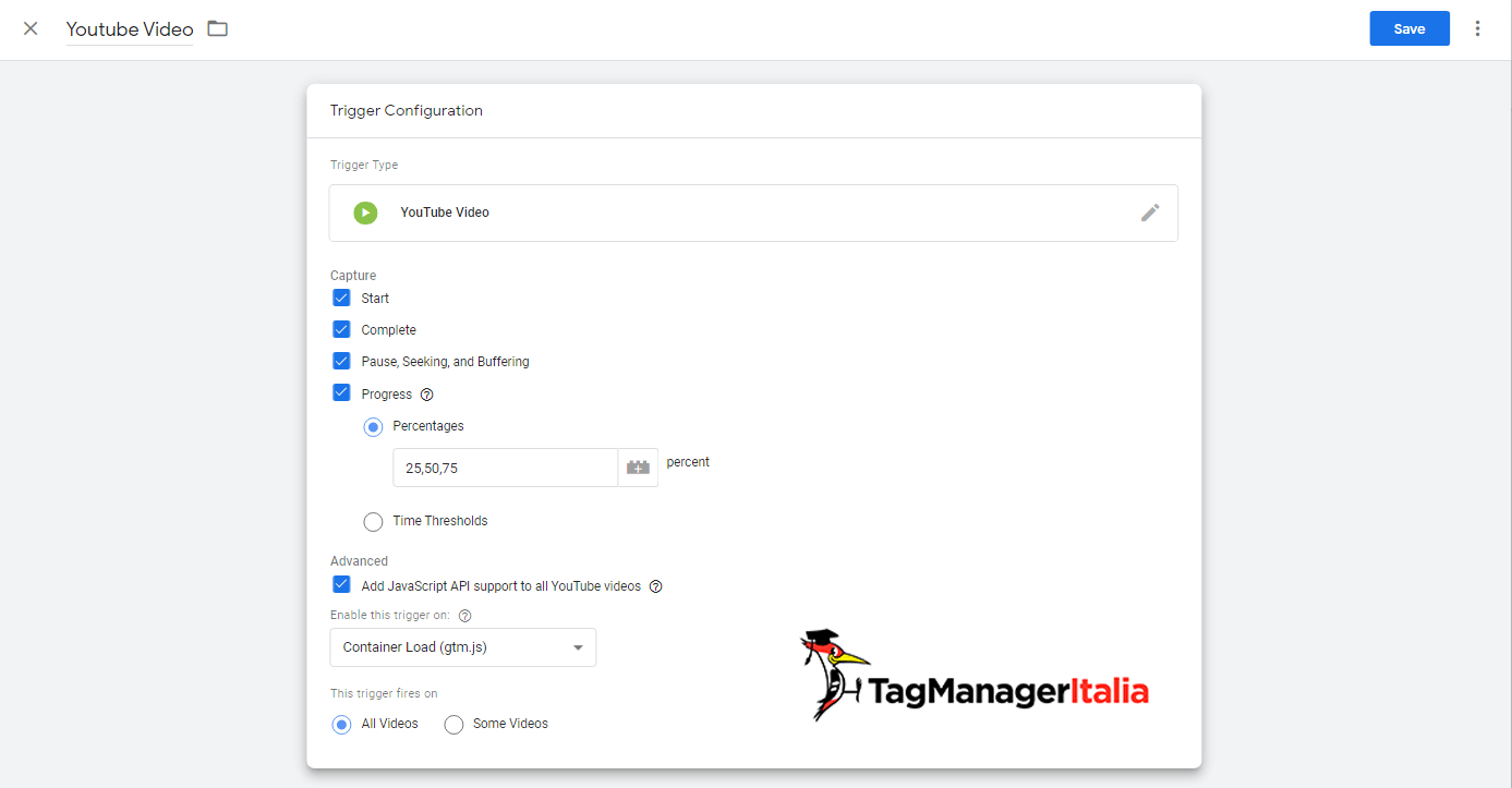 guida base attivatore video su google tag manager