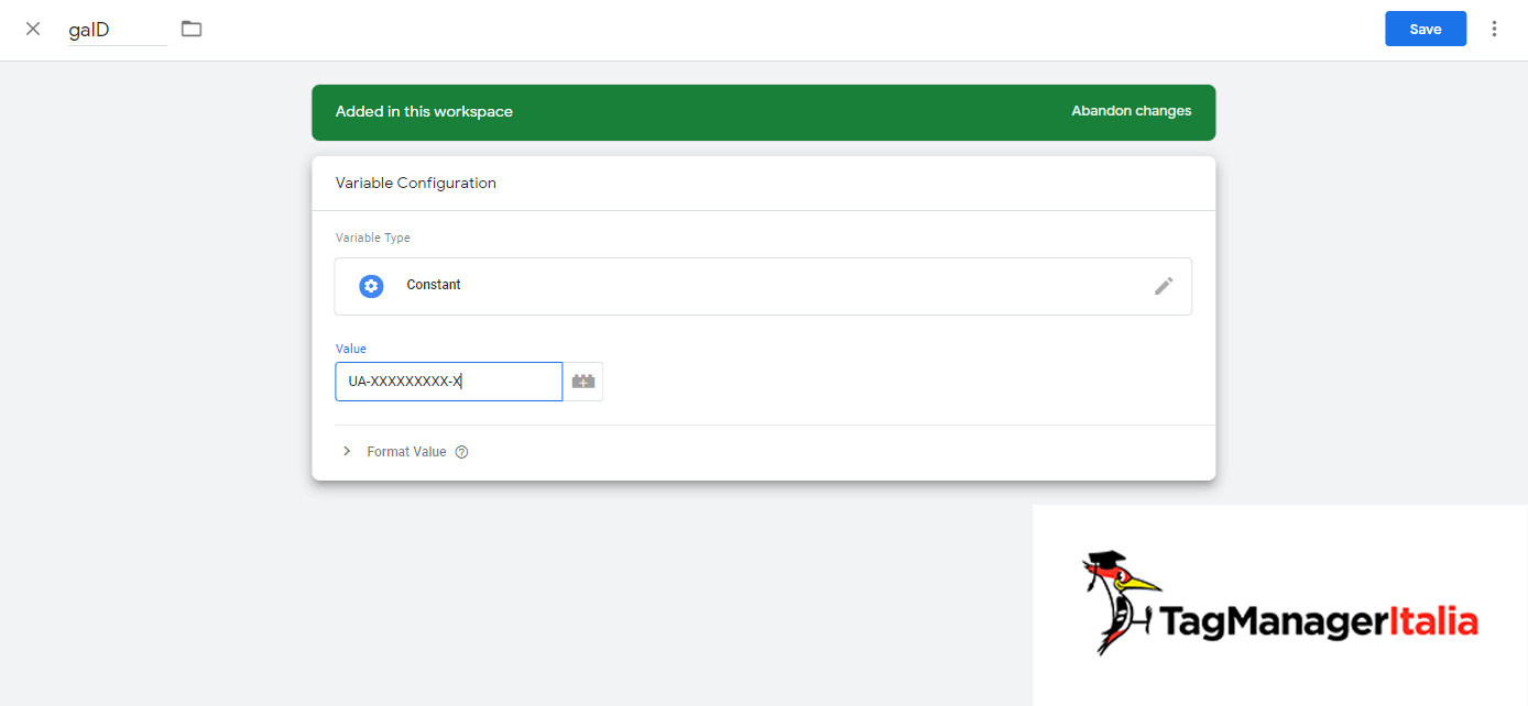 variabile codice ua google tag manager