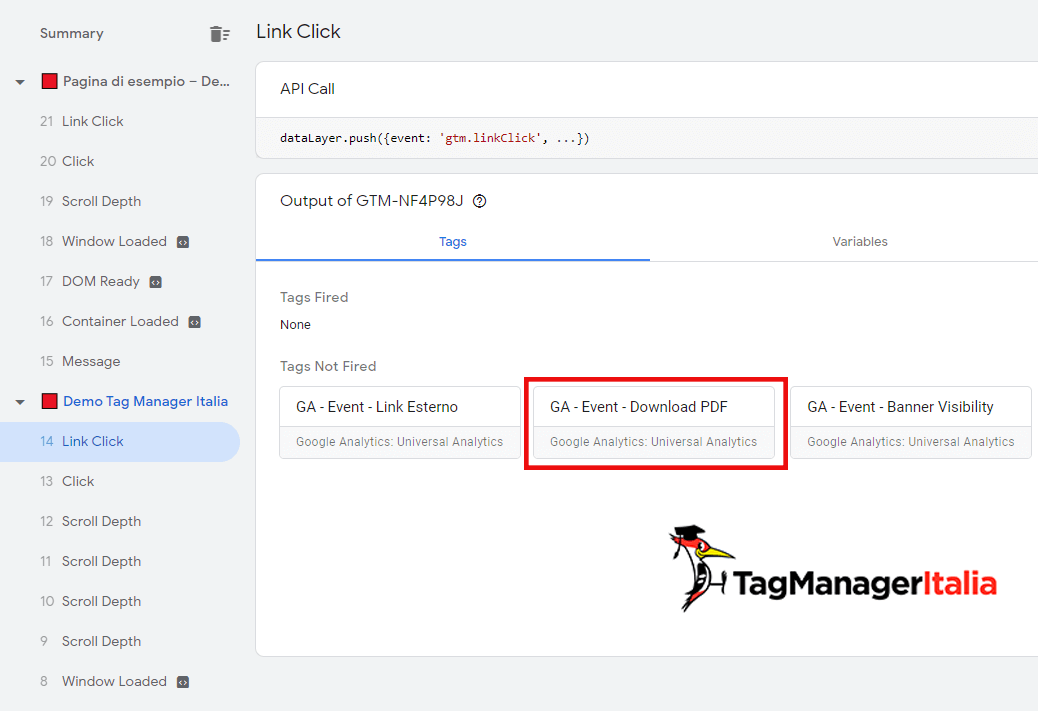 tracciare download pdf google tag manager - tag not fired