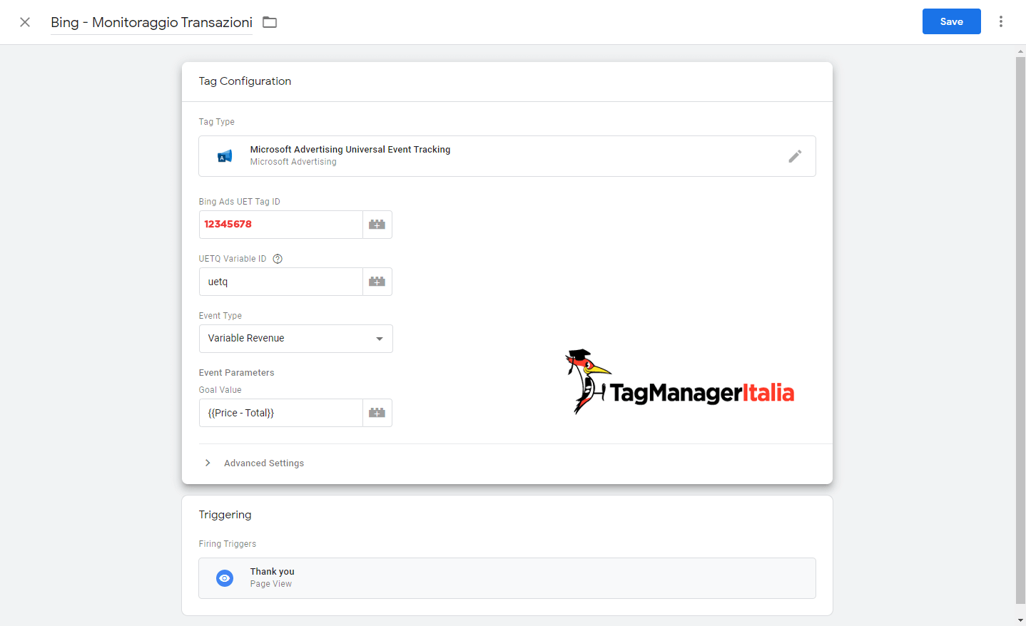 tag tracciare transazioni bing ads google tag manager