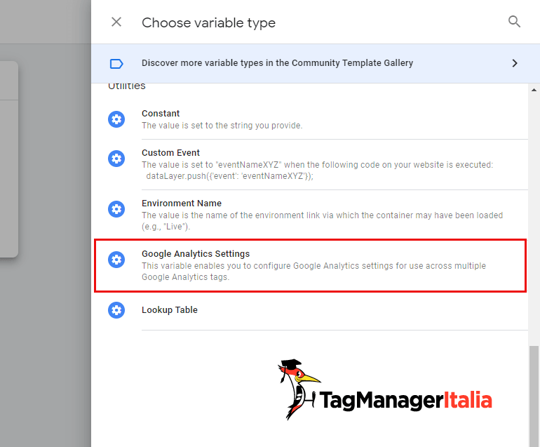 variabile impostazioni google analytics google tag manager