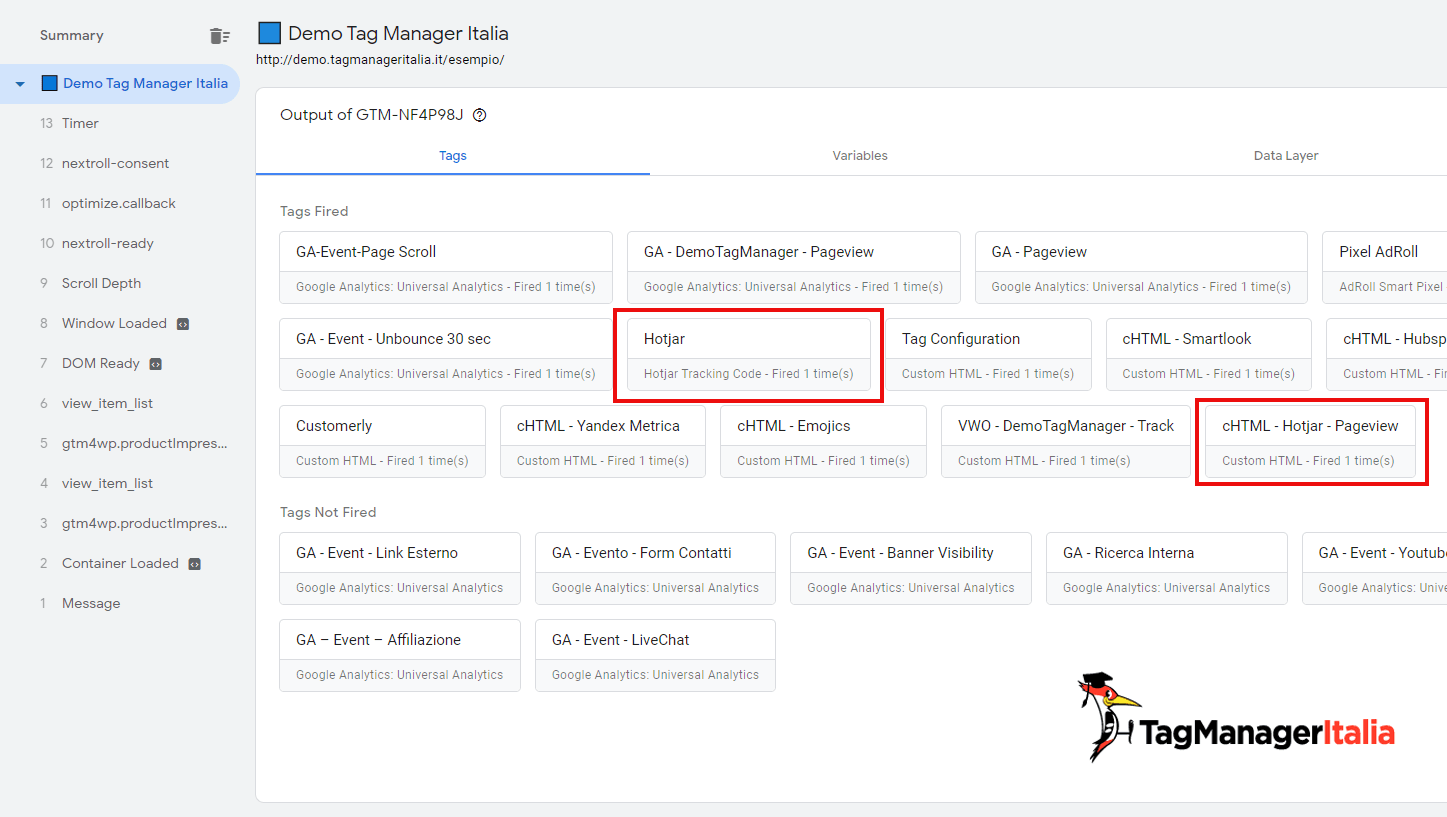 verifica installare hotjar google tag manager