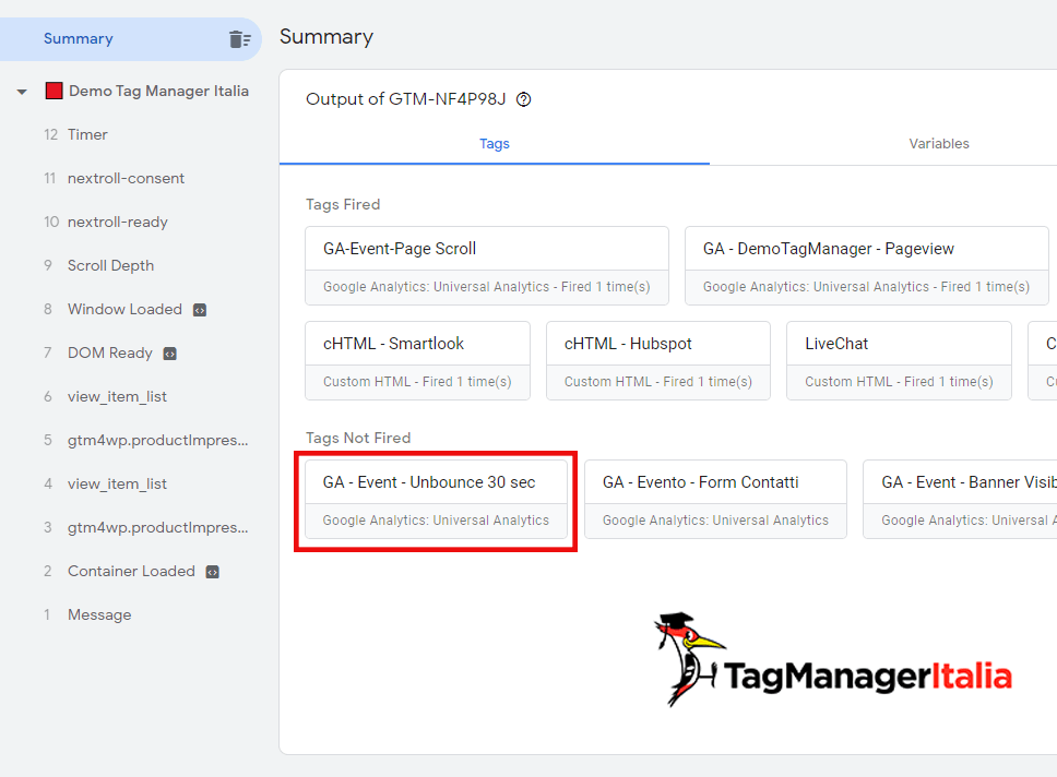 debug tag not fired adjusted bounce rate in google tag manager