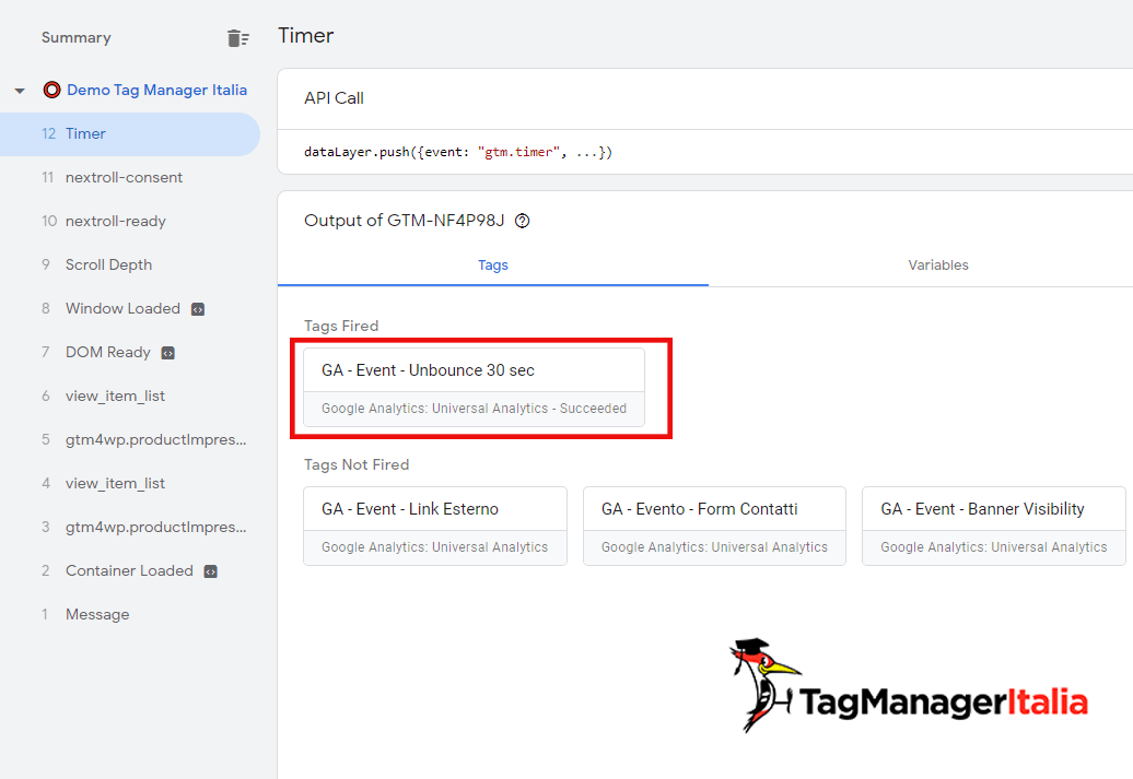 debug tag fired adjusted bounce rate in google tag manager