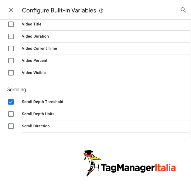 Attivare variabile integrata scroll depth