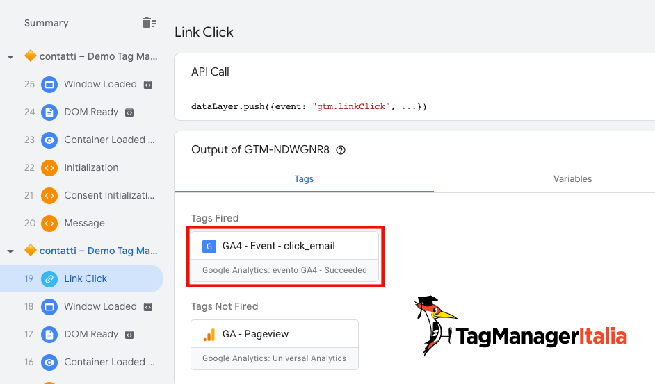 GA4 click email tag fired