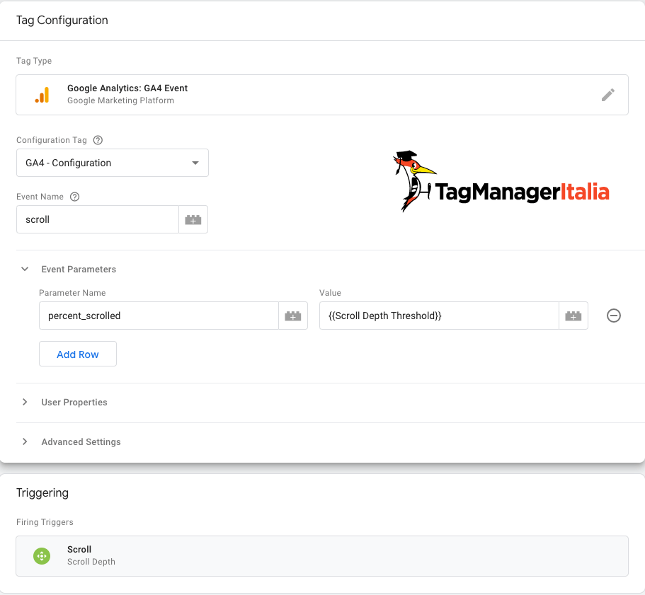 GA4 tag scroll in Google Tag Manager