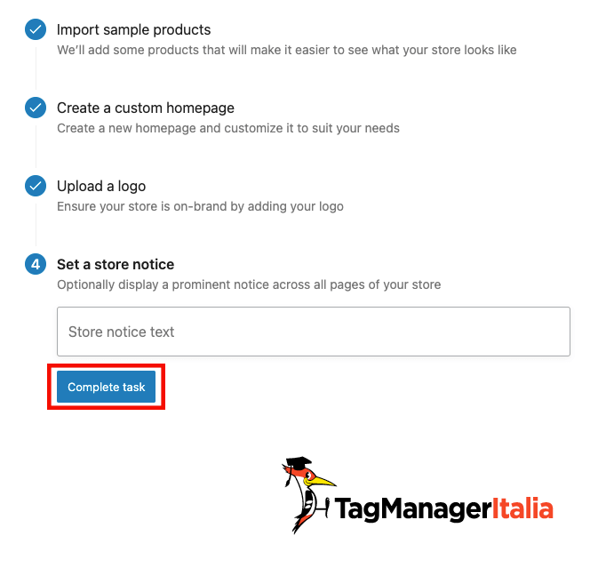 completa task dettagli dello store woocommerce
