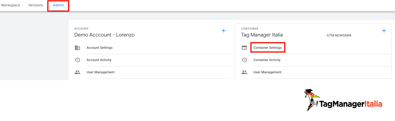 container settings google tag manager