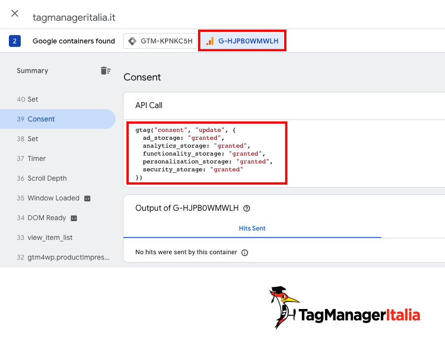 push completo con i valori dei consensi consent mode gtm