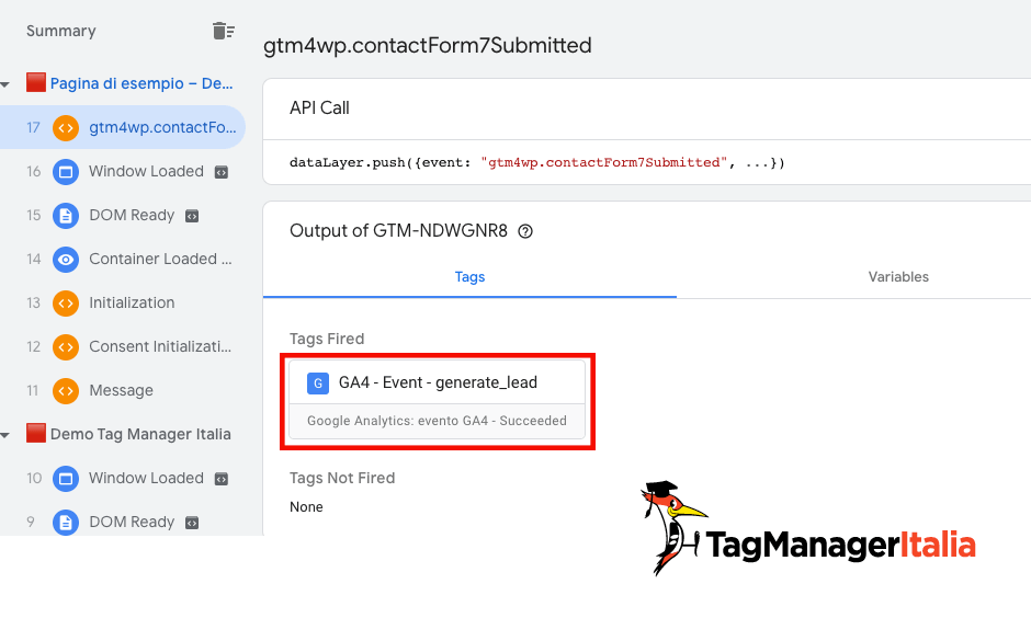 tag ga4 contact form 7 fired debug gtm