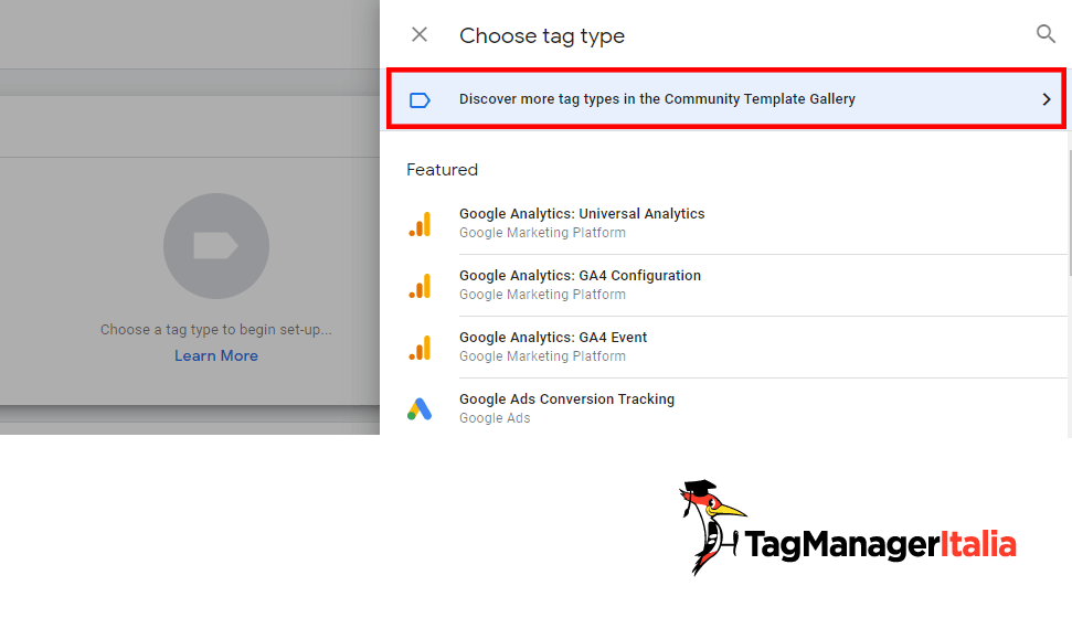 Accedi alla gallery dei template Google Tag Manager