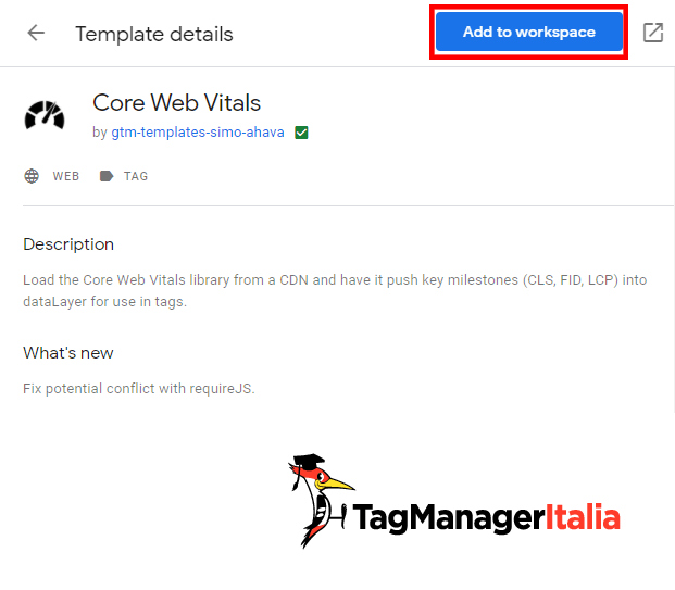 Aggiungi il template al tuo ambiente di lavoro in Google Tag Manager