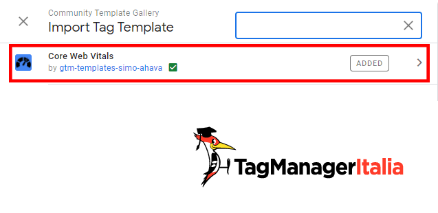 Cerca il template Core Web Vitals nella Gallery di Google Tag Manager