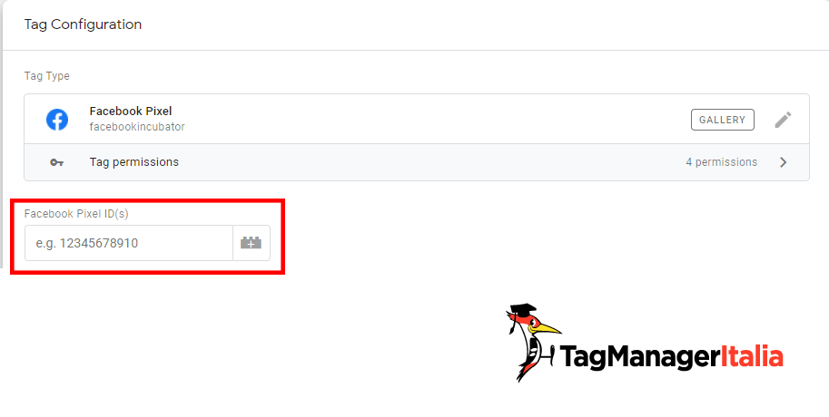ID del pixel nel tag ufficiale del Pixel di Facebook