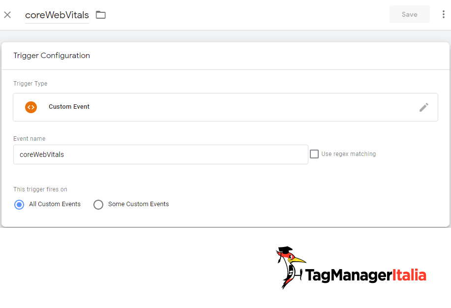 Trigger custom event coreWebVitals Google Tag Manager