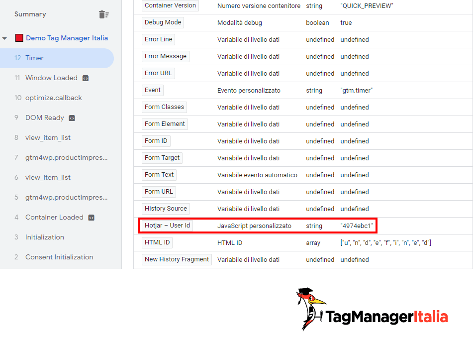 Variabile Hotjar user id evento Google Analytics 4