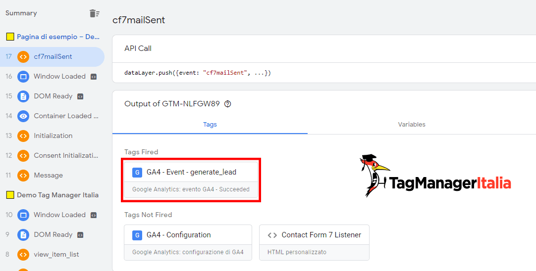 attivazione tag evento ga4 contact form 7