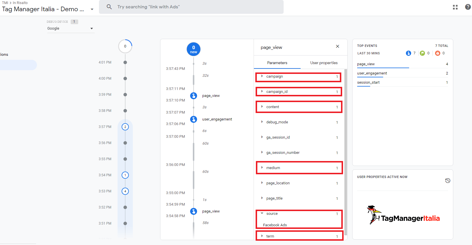 debug GA4 UTM parameters in Google Tag Manager