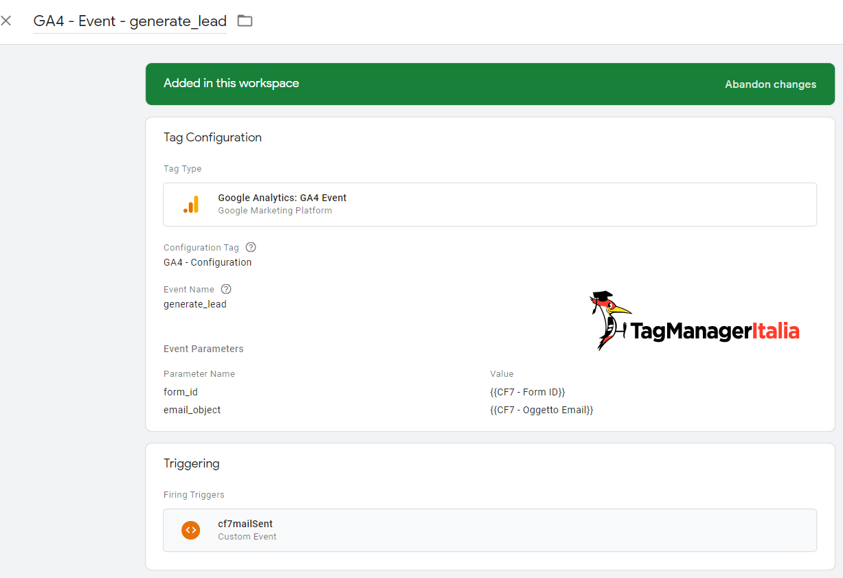 tag evento ga4 invio form contact form 7 google tag manager