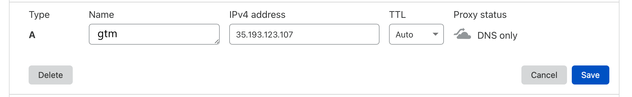 Record DNS cloudflare per dominio GTM server side