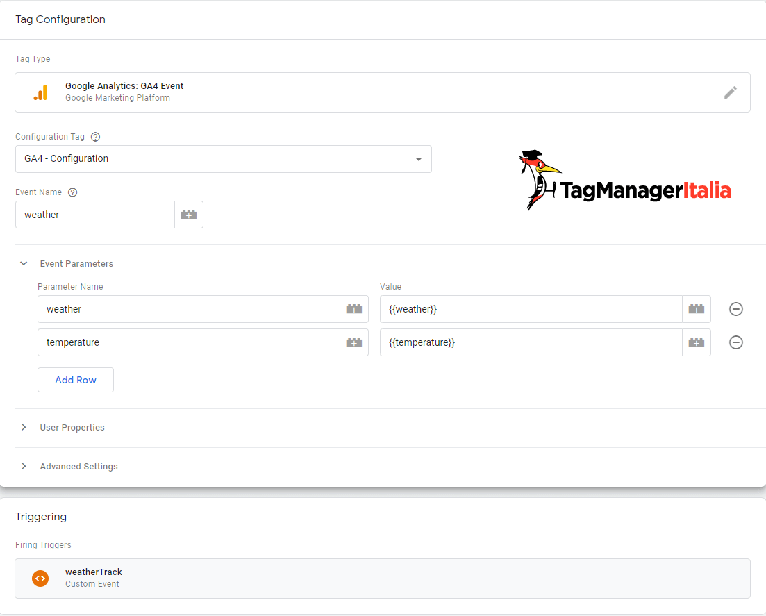 Tag evento weather GA4 Google Tag Manager