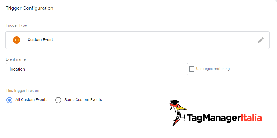 Trigger custom event location Google Tag Manager