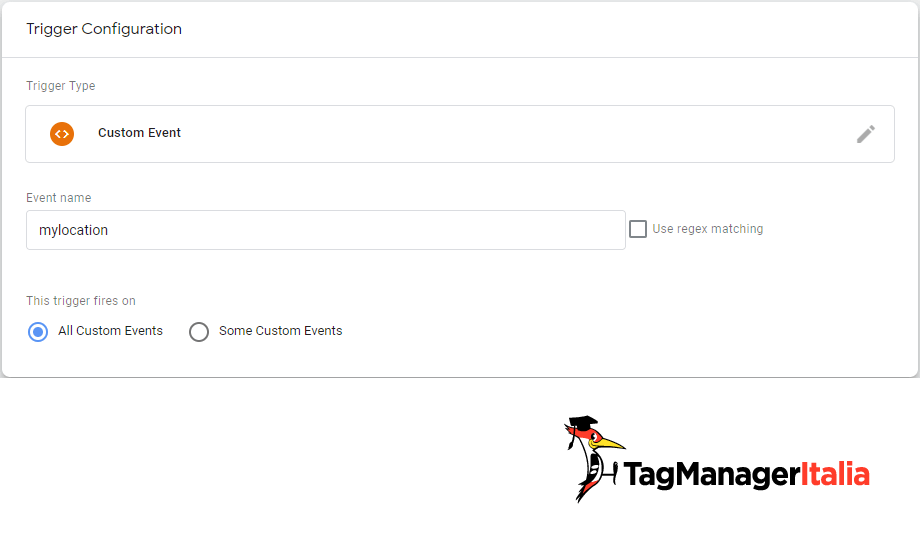 Trigger custom event mylocation Google Tag Manager