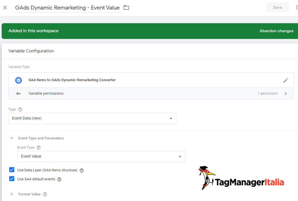 Variabile event value Remarketing Dinamico Google Ads