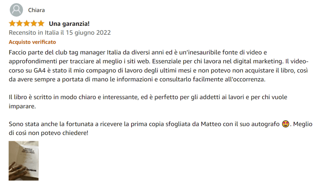 Chiara recensione libro Google Analytics 4 per chi inizia Amazon Matteo Zambon Tag Manager Italia