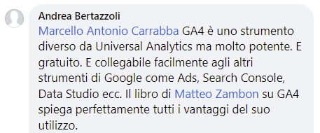 GA4 è uno strumento più potente di Universal Analytics testimonianza libro GA4 per chi inizia