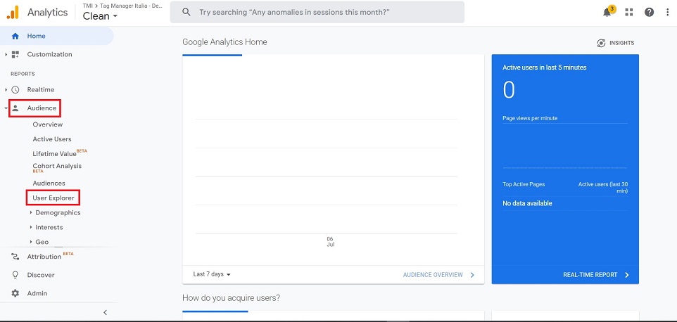 procedura rimozione client-ID Google Universal Analytics menu User Explorer