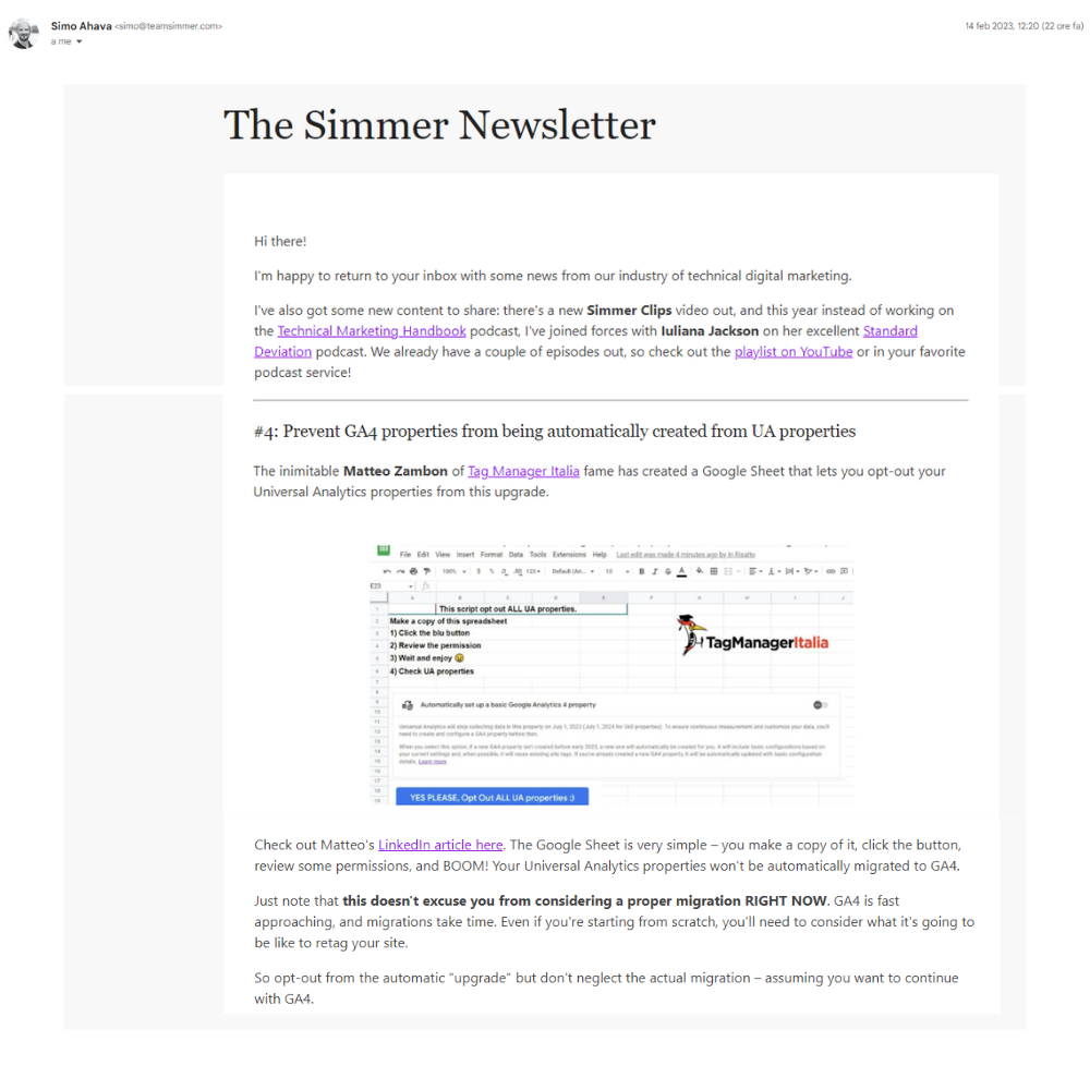 Lo script di Tag Manager Italia segnalato nella newsletter di Simo Ahava