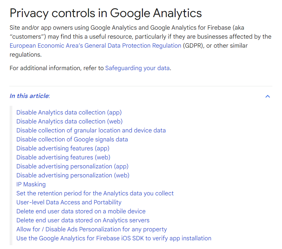 Anteprima sistemi privacy in GA4