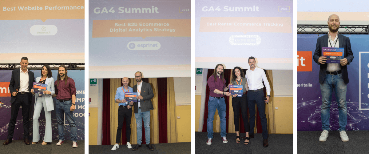 Alcune aziende eccellenti premiare con i GA4 Awards durante l'evento GA4 Summit 2023