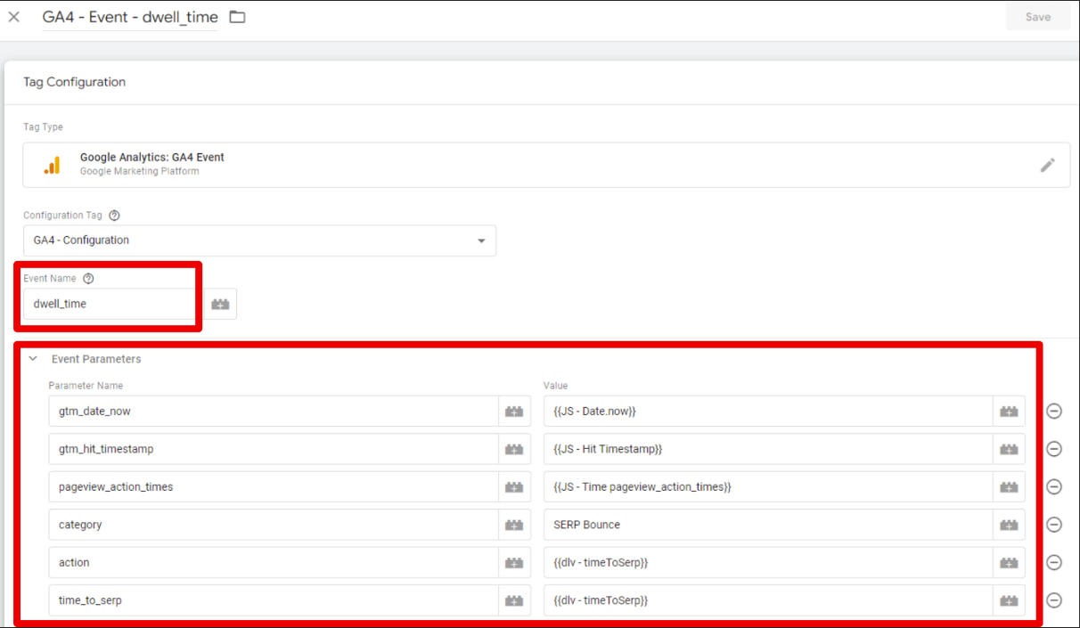 Configurazione parametri personalizzati GA4 tracciamento tempo di permanenza in pagina