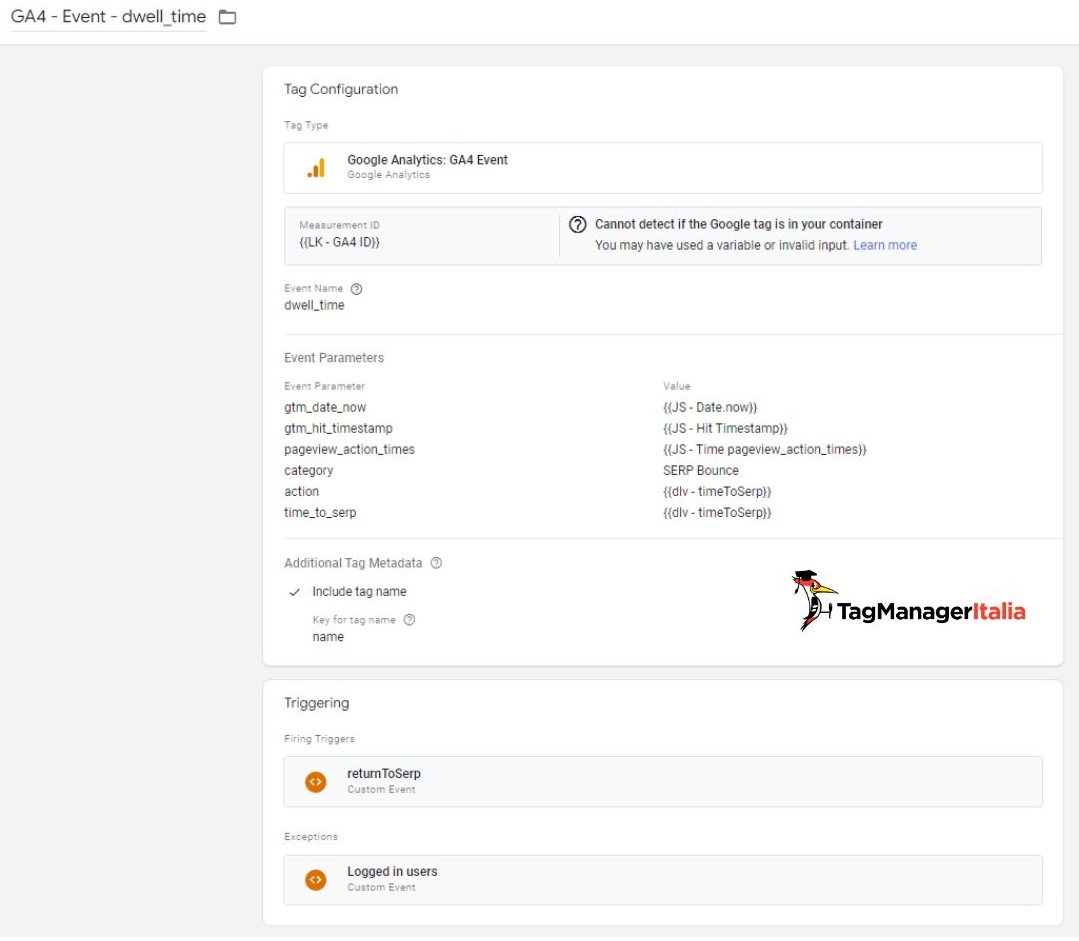 Evento tracciamento dwell-time in GA4 tramite Google Tag