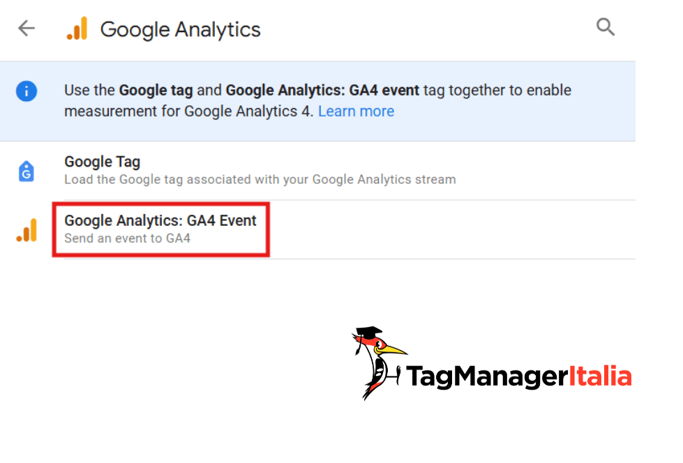 Selezione tipologia tag GA4 tracciamento errori 404 in Google Tag Manager