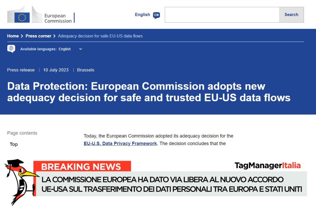 banner news accordo USA e UE trasferimento dati personali utenti