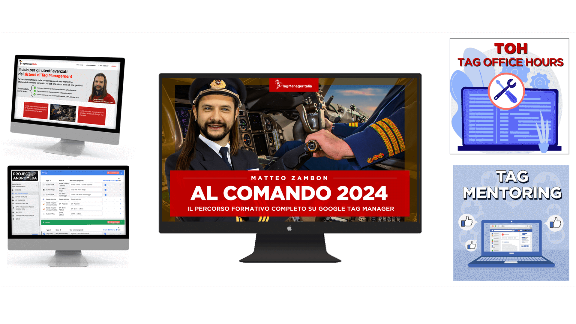 grafica corso Al Comando 2024 recap corso Google Tag Manager e Bonus inclusi