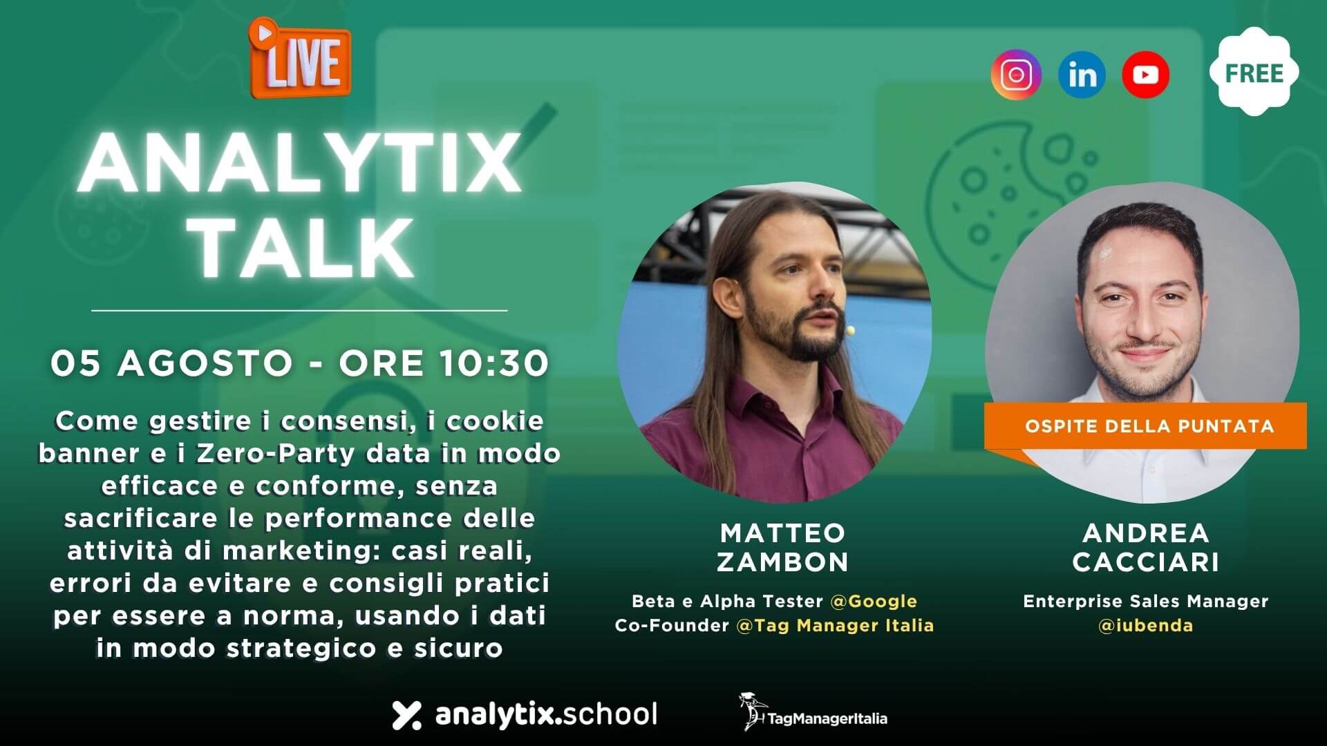 5 Agosto - 10.30 - Live talk cookie banner, gestione consensi e zero party data per il marketing e l'advertising - iubenda - Tag Manager Italia