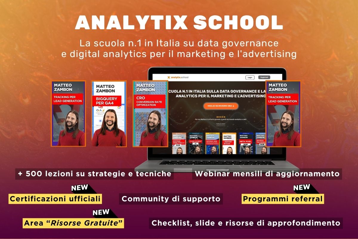 Attiva un account gratuito e prova la scuola n.1 su data governance e digital analytics per il marketing e l'advertising.